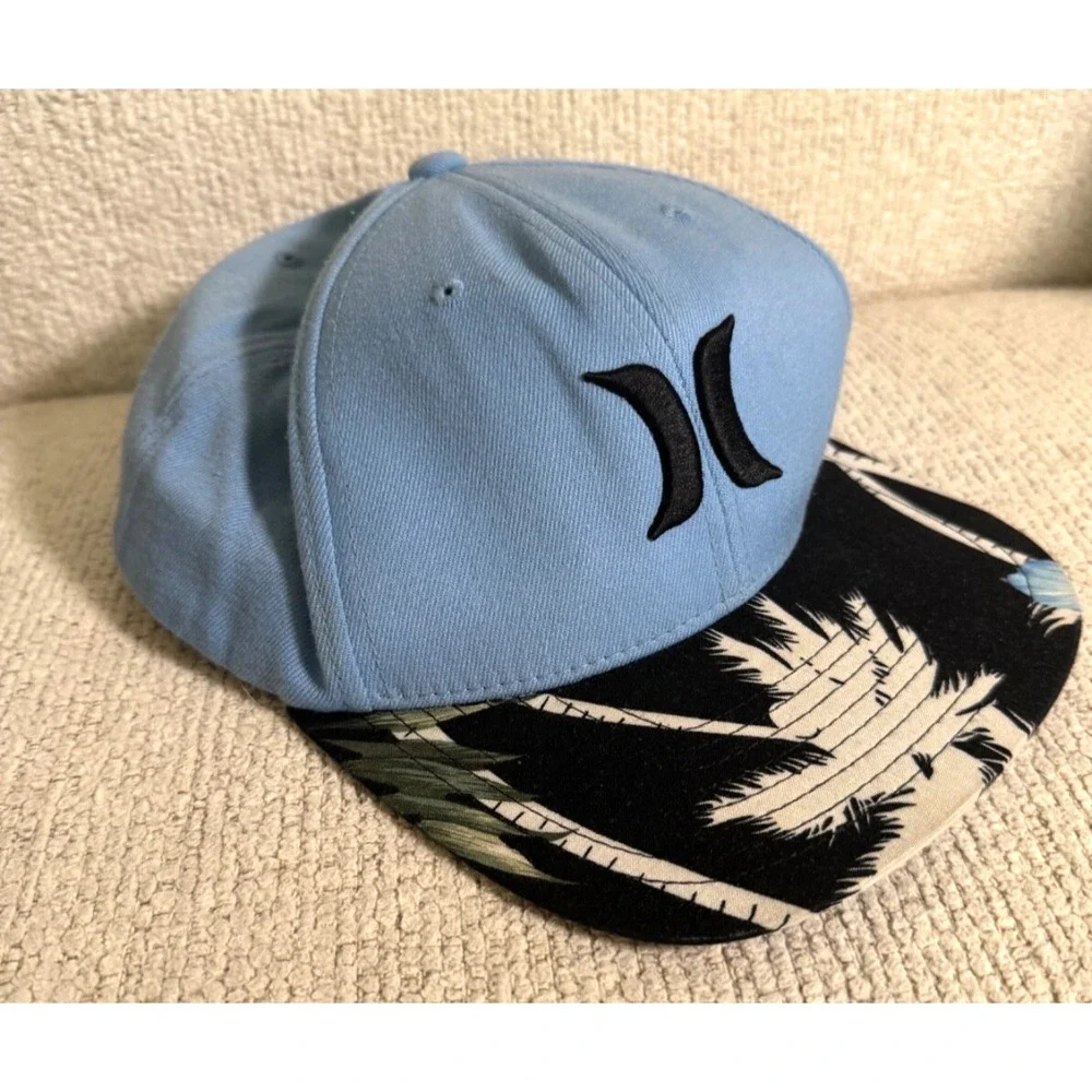 Hurley Yupoong‎ One Ten Hawaiian Floral Tropical Palm Trees Snapback Hat Blue